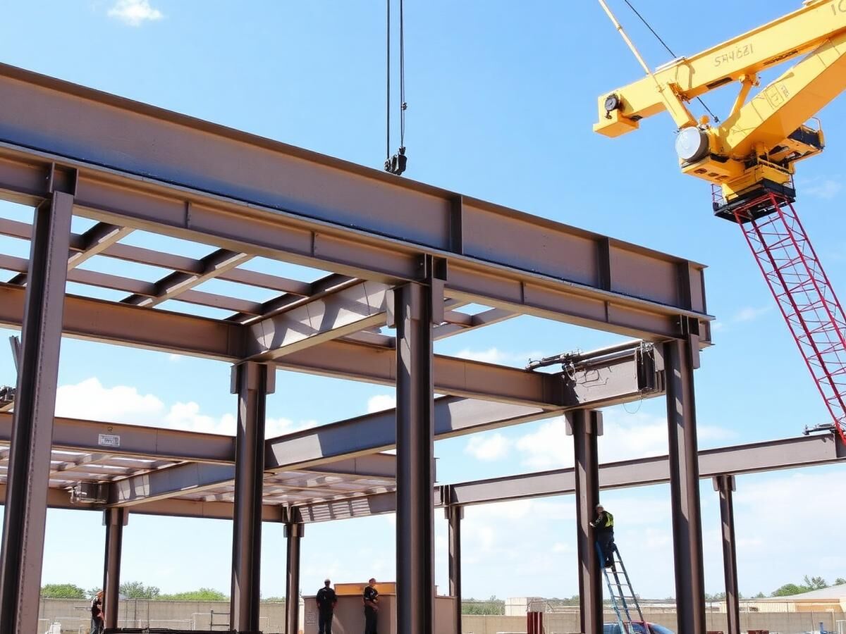 Structural steel frame erected on a commercial site